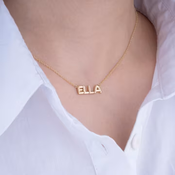 14K Solid Gold Bubble Name Necklace: Personalized Balloon Letter Jewelry