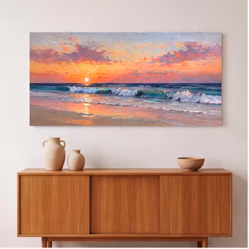 Sunset Ocean Wave Beach Oil Painting | Vibrant Pink Blue Impasto Decor | Dreamy Coastal Bedroom Wall Art | 100% Hand Painted 3D Textured