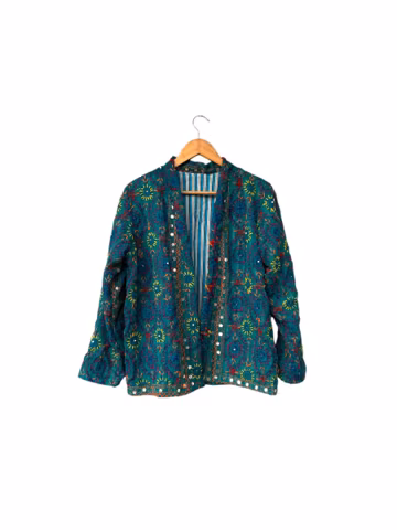 Phulkari Embroidery Kimono with Mirror Detail - Open Front