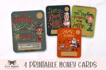 Printable Christmas Money Card Holders, Gift Card Bundle (PNG Files)