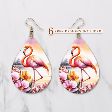 Flamingo Teardrop Earring PNG: Summer Sublimation Design (Digital Download)