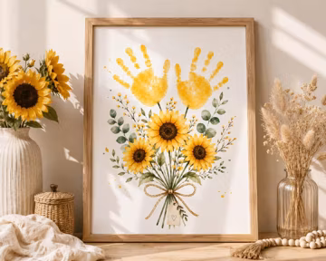 Handabdruck Blumenstrauß mit Sonnenblumen PDF A2 + A4 | DIY Geburtstagsgeschenk Kinder | Printable Handprint Craft | Geschenk für Mama Oma