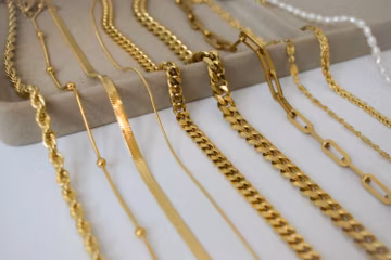 18K Gold FILLED Chain Necklace - Thick Big Link Chain Twist Figaro Bead Herringbone Necklace Pearl Necklace for Women Men, Kids Waterproof