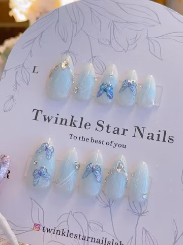 Ocean Lover and Blue Butterfly | Reusable Sturdy Strong Gel Fake Acrylic Nails | Short Long Press On Nails | Salon Quality Nails|
