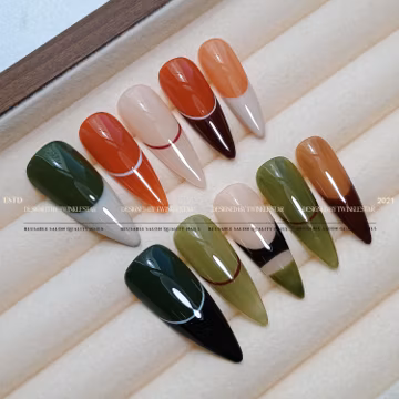 Burnt Orange Sage French Tip Nails, Minimalist Retro Long Fake Press On Nails, Reusable Handmade Glue On Nails, XHJ1442