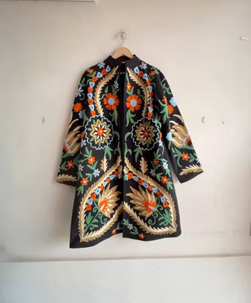 Handmade Suzani Embroidered Cotton Jacket, Boho Kimono Robe