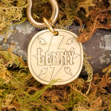 Lightning Dog Tag • Deep Engraved Pet ID • Vintage Brass • Bespoke Pet Gift