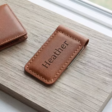 Personalized Leather Money Clip Custom Engraved Slim Card Holder Wallet Birthday Anniversary Gift for Him Dad Men Boyfriend Groomsmen