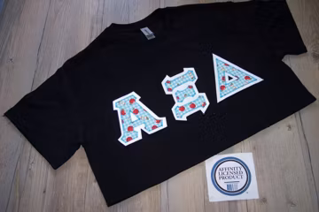 Alpha Xi Delta Shirt -- Apples & Blue Plaid on White Twill