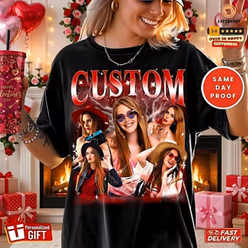 Custom Photo Bootleg T-Shirt, Personalized Rap Tee Gift