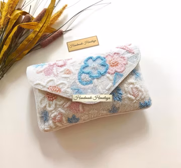 Floral Bridal Clutch | Pastel Blue Pink White Wedding Beaded Purse