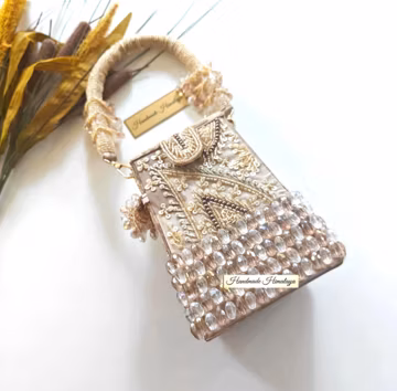 Champagne Gold Bridal Box Purse | Crystal Wedding Top Handle Bag