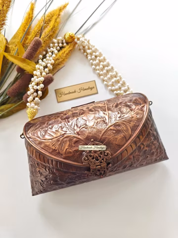 Vintage Copper Clutch | Floral Brass Metal Bronze Evening Bag