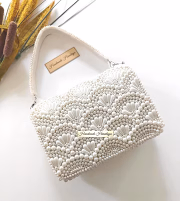 Pearl Bridal Purse | Scalloped Beaded Ivory Wedding Bag
