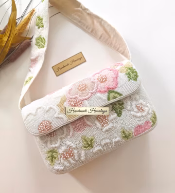 Pink Floral Bridal Beaded Bag | Wedding Purse