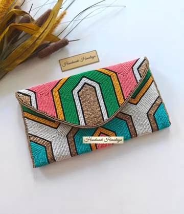 Geometric Beaded Clutch | Handmade Boho Crossbody Evening Bag