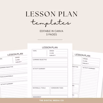 Lesson Plan Template Bundle, 5 Editable Designs, Printable and Digital Teacher Planner, Canva Instant Download, Classroom Planning Sheets