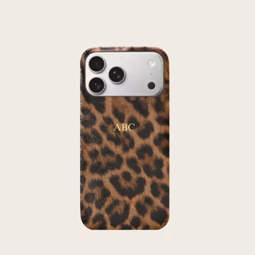 Leopard Leather Case, iPhone 17 17 pro 17 pro max 16 14 13 Custom Gold Initials Phone Case