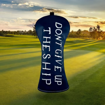 Donโt Give Up The Ship Driver Headcover, Navy Blue Faux Leather Golf Club Cover, Embroidered Golf Gift