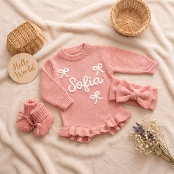 Hand Embroidered Personalized Baby Romper, Newborn Coming Home Outfit, Baby Girl Gift
