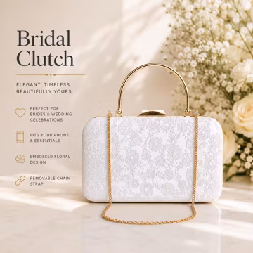 White Wedding Clutch Bride Evening Purese Floral Wedding Guest Clutch White Handbag For Bride Elegant Evening Handbag Mother Of Bride Gifts