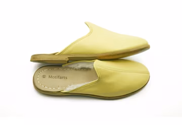 Men's Lemon Yellow Leather Slippers: Handmade Organic Zero Drop Sole