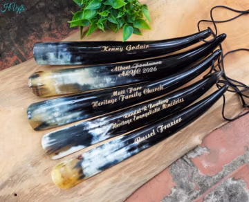 Personalized Shoe Horn Engraved Groomsmen Gift, Custom ShoeHorn Long Handle,Real Ox Horn Shoehorn Gifts For Dad, Mom, Him, Her (8.6" – 12")