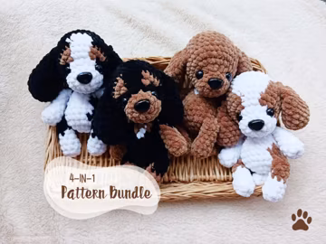4-in-1 Bundle Cavalier King Charles Spaniel Blenheim, Black & Tan, Ruby, Tri-Color - ENGLISH CROCHET PATTERNS
