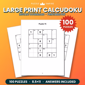 Large Print Calcudoku Puzzles | 100 Math Logic Grid Puzzles (PDF Download)