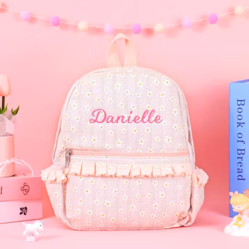 Personalized Toddler Backpack, Floral Ruffle School Book Bag, Baby Girl Daycare Bag