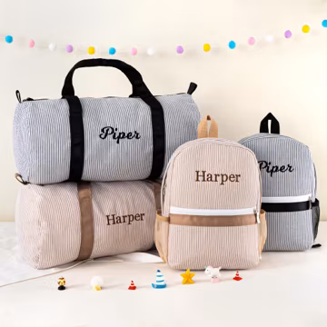 Seersucker Backpack and Duffle Bag Set: Personalized Name Toddler Kids Child Gift