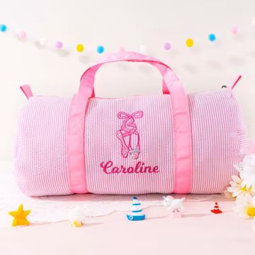 Personalized Seersucker Ballet Dance Bag, Sparkling Travel Duffel