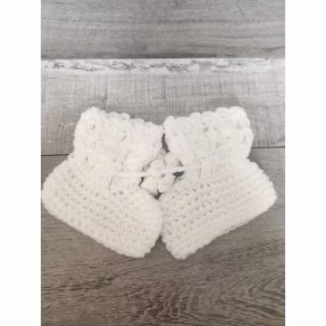 Vintage Handmade Crocheted White Baby Shoes