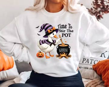Funny Halloween Goose Shirt: Stir The Pot Witch Cauldron Graphic Sweatshirt