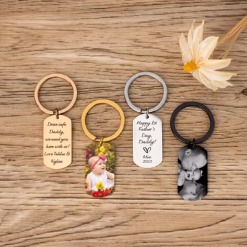 Custom Photo Keychain for Dad, Personalized New Baby Keyring for Daddy, Happy 1st Father's Day, Anniversary Gifts for Him, Daddy Gift