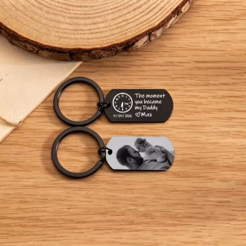 The Moment You Became My Daddy, Custom Engraved Photo Keyring With New Born Baby Photo Gift, Gift for New Daddy Mommy, 1st Father's Day Gift