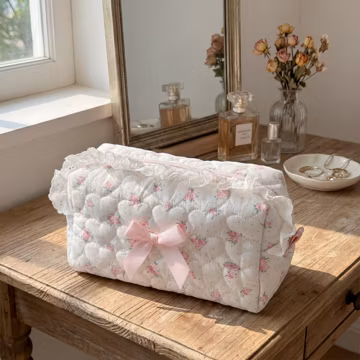 Floral Lace Makeup Bag – Vintage Ditsy Flower Cosmetic Pouch