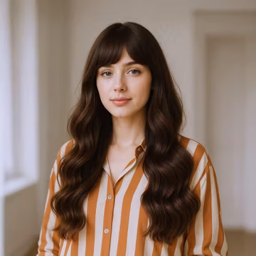 Dark Brown Wavy Wig with Bangs | 22-Inch Long Synthetic Hair