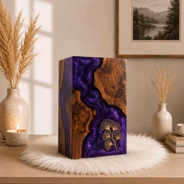 Resin Wooden Urn for Ashes | Personalized Memorial Box | Handmade Cremation Urn | Custom Engraved Funeral Keepsake