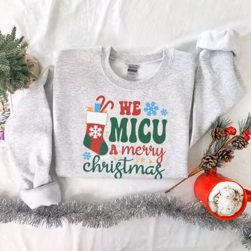 MICU Nurse Christmas Sweatshirt - Merry Xmas Medical ICU Holidays Crew Squad Crewneck Sweater, Micu Rn Tech Aid Winter Tee Secret Santa