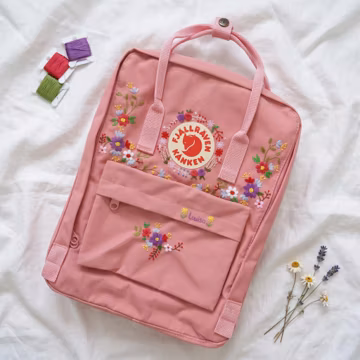 Fjallraven Kanken Floral Backpack | Embroidered Wildflower Wreath Kanken Bag | Embroidered Multicolor Flower Kanken Bag| Back to School Gift