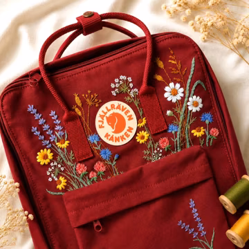 Custom Embroidered Fjallraven Kanken Backpack Wildflower | Fjallraven Kanken Travel Backpack| Handmade Cottagecore School Bag|Wildflower Bag