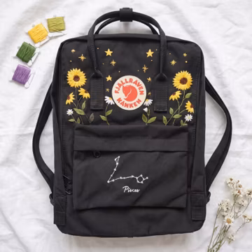 Fjallraven Kanken Backpack Embroidered Sunflower & Pisces Constellation | Personalized Zodiac Kanken Bag | Celestial Floral Backpack