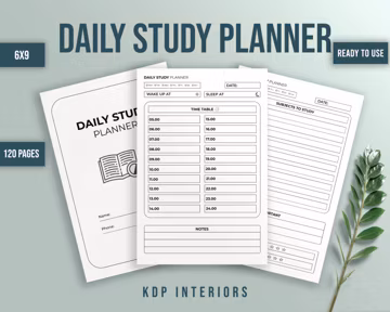 Daily Study Planner Student Study Planner Printable KDP Interiors 120 pages 6x9 Inches School University College Planner Study Plan