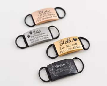 Personalized Slide-On Dog Tag, Silent Pet ID Tag, Custom Engraved Name Tag for Dogs, Black Silver Rose Gold Gold Options
