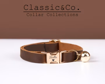Genuine Cowhide Leather Silent Cat Collar Personalized, Solid Kitten Collar with Engraved Metal Buckle+Free ID Tag, Gift for Pet Lovers