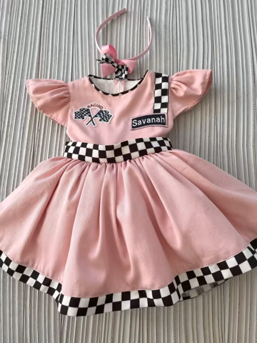 Personalized Pink/White Racer Girl Dress* Baby Girl CAR Dress*Toddler Pink Racer 1st Birthday Dress*Halloween Kids Costume*Birthday gift