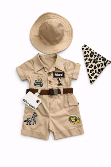 Personalized Safari Long-Shorts Brown Outfit *Safari Adventure Safari Suit*Toddler Safari outfit*1st Birthday Suit*Halloween Baby Costume