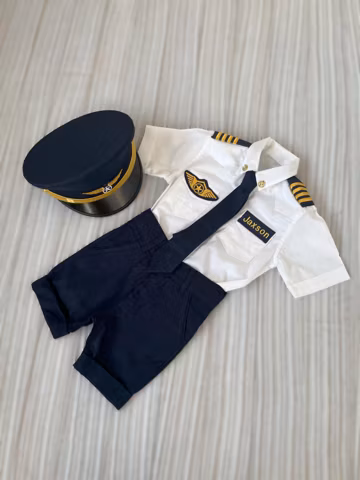 Personalized Airforce Costume*Baby Pilot Suit*Captain Pilot Hat*Toddler Blue Airplane Pilot Outfit*Halloween Kids Costume*Birthday outfit*