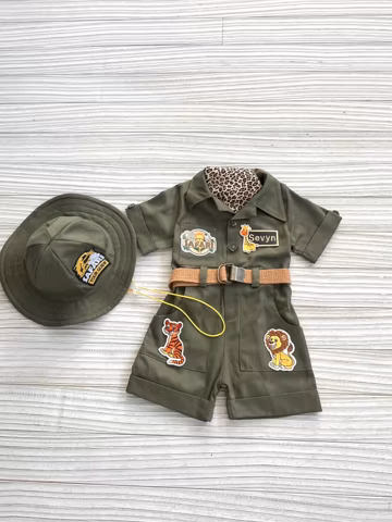 Personalized Named Safari Green Suit*Safari Adventure Baby Green Suit*Toddler Green Safari Outfit*1st Birthday Safari Suit*Halloween Costume